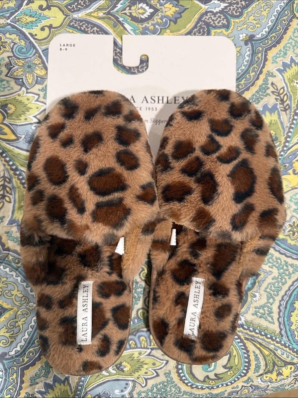 Laura Ashley Leopard Print Faux Fur Memory Foam Slide Slippers - Brown and Black